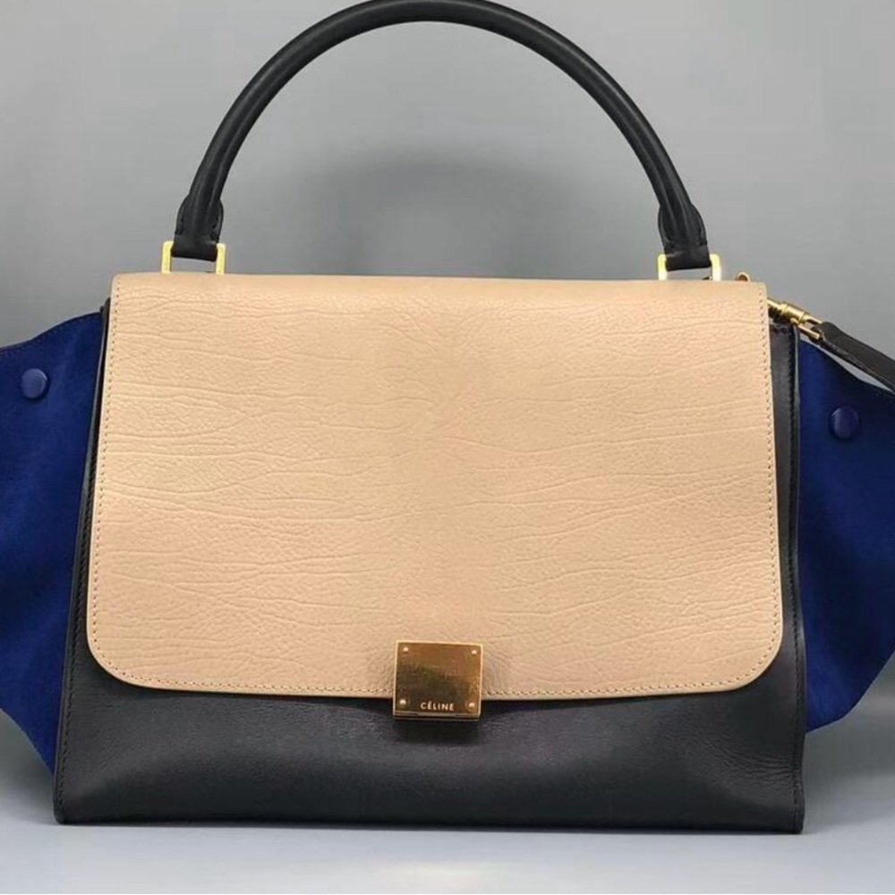 Authentic Celine Beige, Black, and Blue Satchel